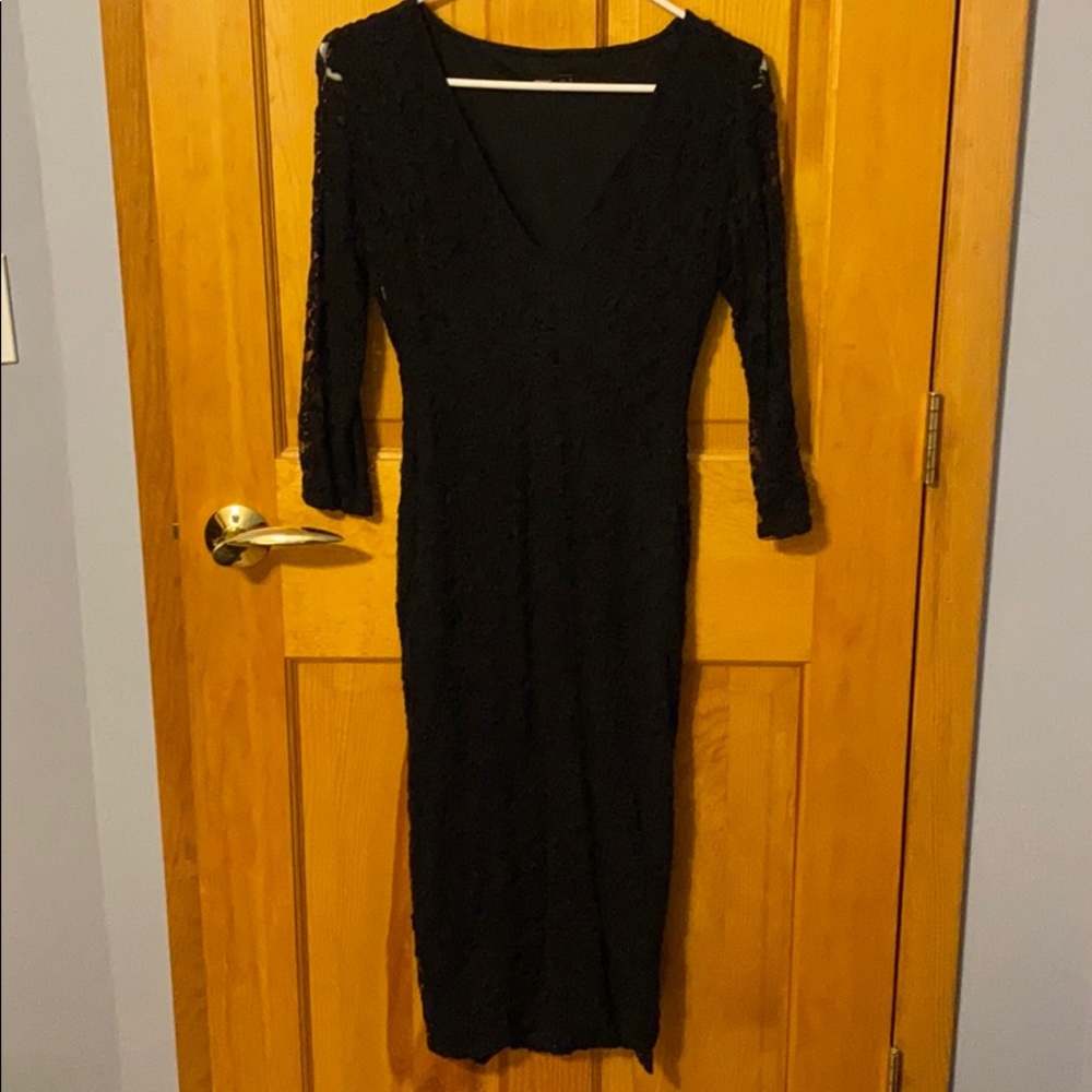 ASOS Midi V Neck Lace Bodycon Dress - Black / US 8